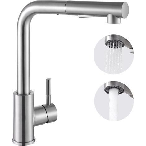 Mitigeur de Cuisine Pivotant à 360 ° avec Douchette Extractible, Robinet de Cuisine 2 Modes de Pulvérisation, Mitigeur évier de Cuisine en Acier Inoxydable,Froide / Chaud Disponible Mitigeur de cuisin (1/4)