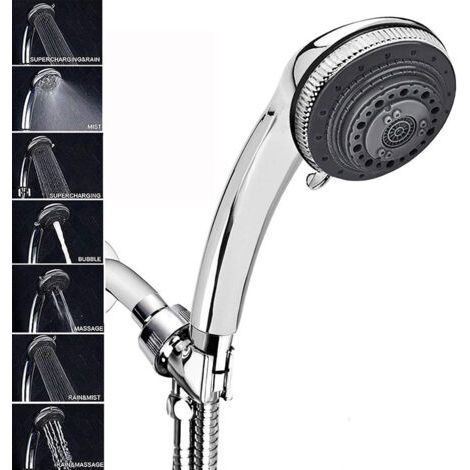 Duschkopf und Schlauch, universell verstellbarer Duschkopf mit 7 Modi und 150 cm Schlauch, wassersparender Hochdruck-Duschkopf, einfache Installation, Hydrotherapie, Spa, Badezimmer (1/5)