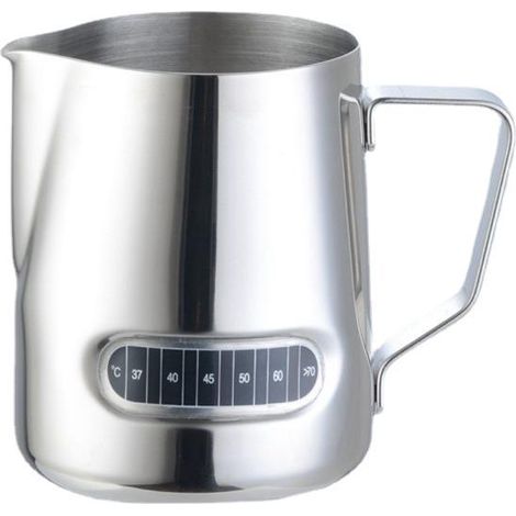 Pot à lait de 600 ml avec thermomètre et tétine en acier inoxydable, muni d'un stylo décoratif pour machine à café. (1/5)