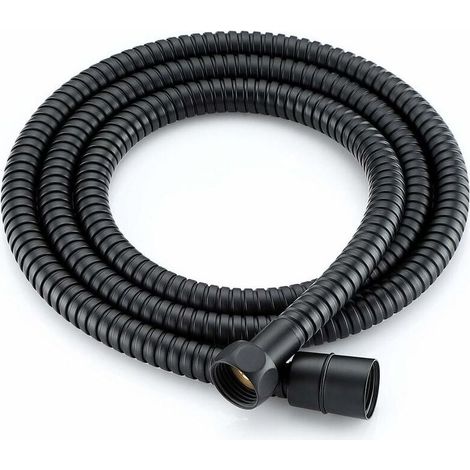 Tuyau de douche flexible en acier inoxydable 1,5 mètre anti-torsion pour douche à main et douche de tête, noir (1/4)