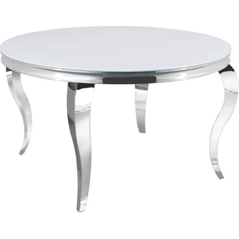 Table à manger ronde BAROQUE chrome blanc ultra 130x75 cm