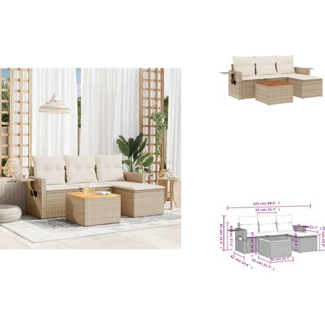 5-tlg. Garten-Sofagarnitur mit Kissen Beige Poly Rattan - Gartenmöbel - Esszimmergarnituren - Outdoor Möbel - Lounge Set - Rattan Gartenmöbel (1/3)
