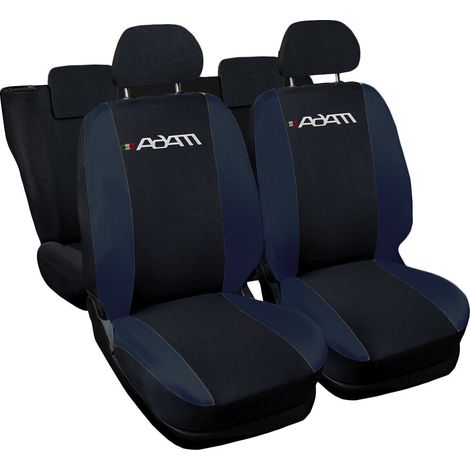 Lupex shop - Coprisedili Auto Compatibili per Adam, Made In Italy, anteriori e posteriori con copri poggiatesta incluso, tessuto poliestere, Nero - Blu Scuro