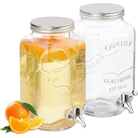 Distributeur de boisson, lot pratique de 2, robinet et couvercle, pour la limonade, transparent (1/5)