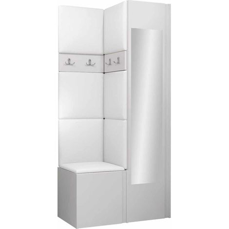 Meuble d'entrée Pinis XXV, Blanc, 186x82x46cm, Disponible, Faux cuir, Stratifié, À poser, Murale