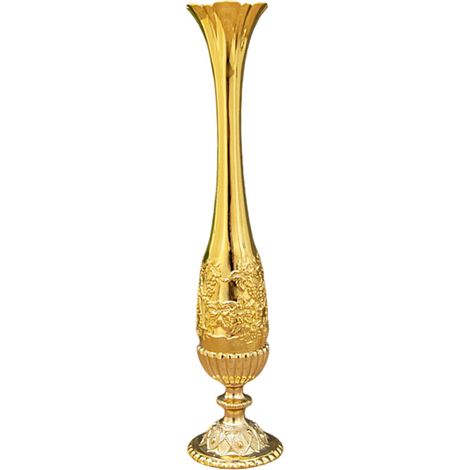 Vasi decorativi in metallo con collo stretto e decorazione dorata.