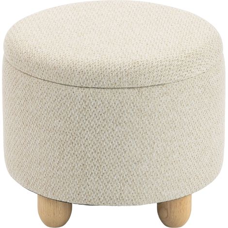 Pouf Contenitore Rotondo 38,5x38,5x33,5 cm Capacità 19L con Coperchio Fino a 120kg in Tessuto Effetto Iuta Beige (1/5)