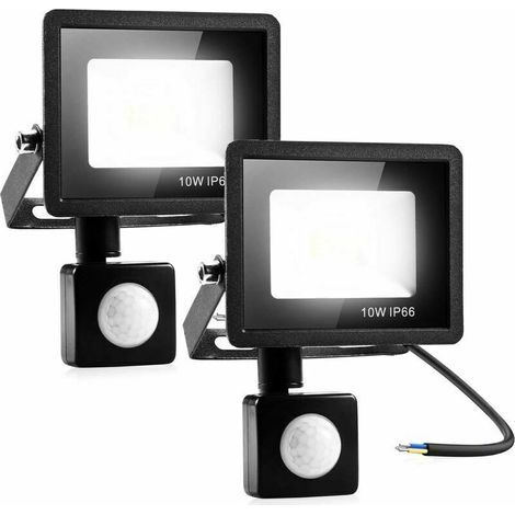 2 Lampe de Sécurité 10W Avec Détecteur de Mouvement PIR, Projecteur à LED Intelligent, Lumières Exterieur 800 Lumens 3000K Blanc Chaud, Spot LED Extérieur étanche IP66 pour Jardin, Garage,Véranda [Cla (1/5)