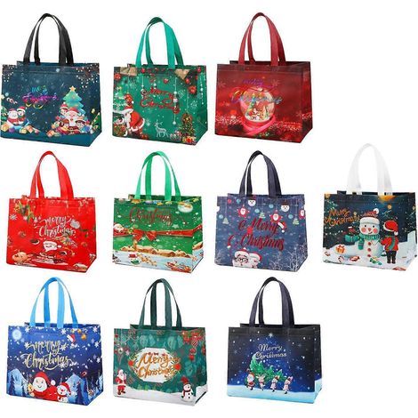 10 Weihnachtsgeschenktüten mit Henkeln, multifunktionale Weihnachtstüten aus Vliesstoff für Geschenke