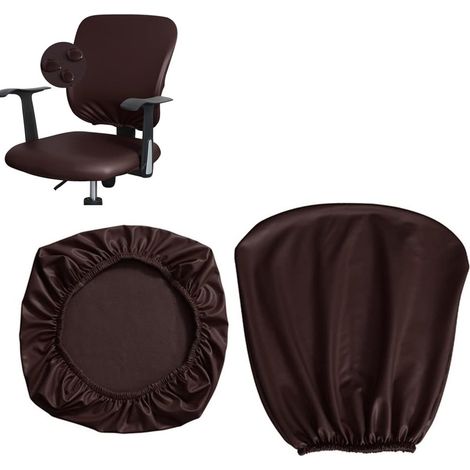 Lot de 2 housses de chaise universelles couleur café antidérapantes amovibles et lavables pour chaises de bureau et fauteuils pivotants (1/5)