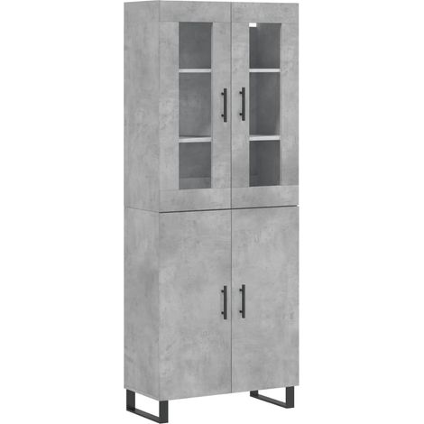 Buffet bahut commode armoire meuble de rangement organisateur cuisine salle de séjour salon haut 69,5 x 34 x 180 cm bois d'ingénierie gris