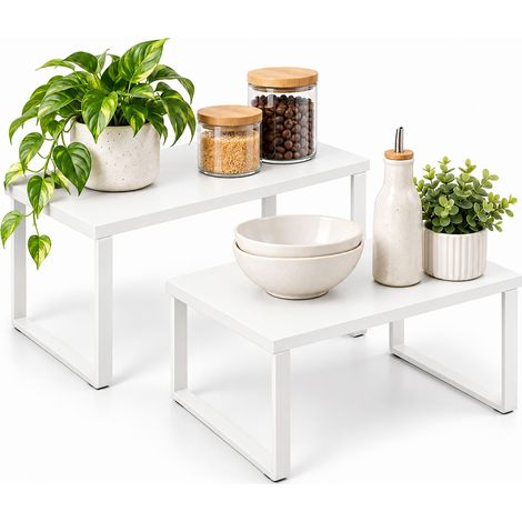 Relaxdays étagère à épices, lot de 2, empilable, placard, plan de travail, MDF, métal, range-épices, cuisine, blanche (1/5)
