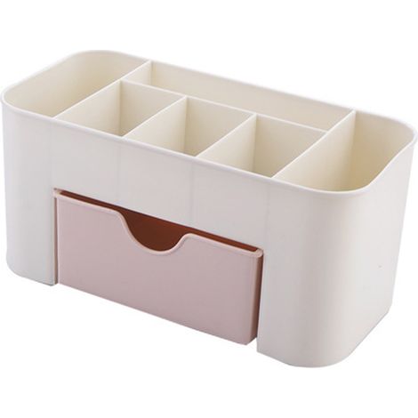 Organisateur de maquillage multifonctionnel en polypropylène à 6 compartiments avec tiroir, rose