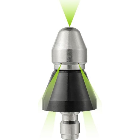5000 PSI en acier inoxydable 1 jet avant et 6 jets arrière Outil de nettoyage d'égout Buse haute pression avec connecteur rapide de 6,35 mm pour nettoyeur de vidange à jet de pression (1 pièce)
