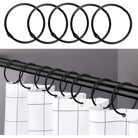 Noir - 24 anneaux de rideau de douche, crochets de rideau de douche antirouille pour salle de bain, anneaux de rideau de douche ronds décoratifs et crochets de tringle de rideau de douche (1/5)