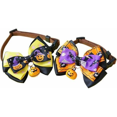 2 Pcs Halloween Collier De Chat avec Cloche De Citrouille Noeud Papillon Colliers pour Animaux De Compagnie Chiot Cou Chaîne Ceinture Halloween Costume pour Animaux pour Chaton S (1/5)