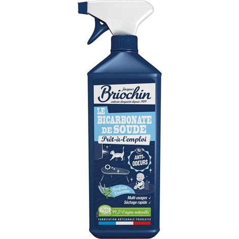 Nettoyant spray au bicarbonate 750ml – Action anti-odeurs – Parfum naturel verveine – Pour surfaces fragiles et sensibles – Maison Briochin