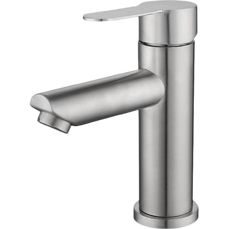 Grifo monomando de agua fría y caliente, acero inoxidable plateado, caño recto, para agua fría y caliente, con manguera de 60 cm. (1/5)