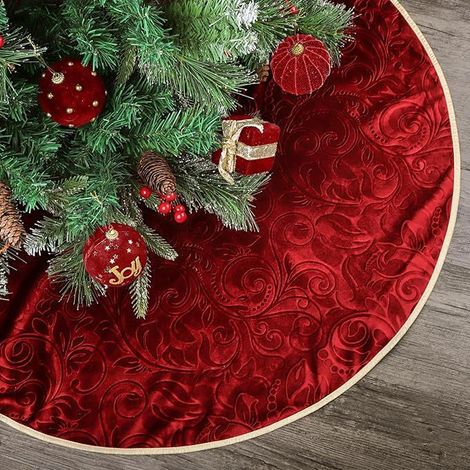 Jupe de sapin de Noël neuve, motif dessin animé, décorations de Noël en gros, rouge vin, fleurs pressées, jupe de sapin de 90 cm