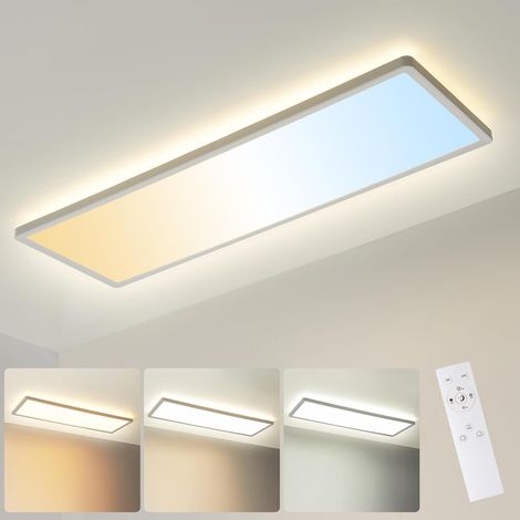 Plafonnier LED dimmable avec télécommande, 58x20x2,8cm, 23 W 3000lm (136 lm/W), 2700 K - 6500 K, panneau lumineux LED dimmable pour plafond de bureau, cuisine, salon, chambre, salle de bain (1/5)