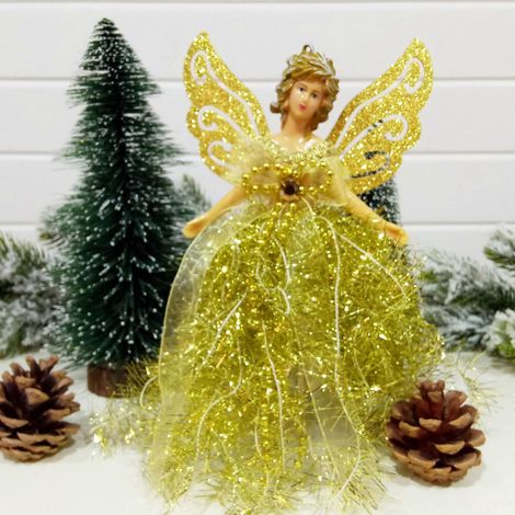 Mini pendentif ange, ange de sapin, décoration de sapin de Noël féerique avec ailes pour décorations de Noël (1 pièce - or)