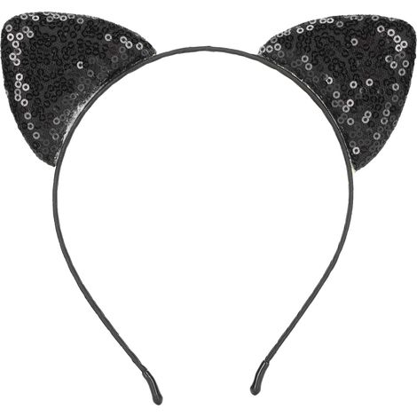 Serre-tête réversible à paillettes oreilles de chat, brillant cerceau chat, accessoires cheveux femme, noir (1/5)