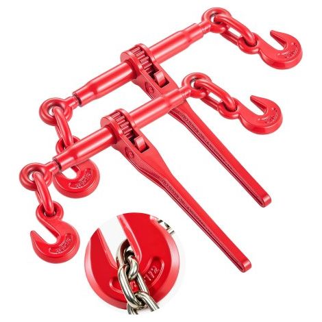 9215LBS 3/8" – 1/2" Ratschenbinder, 9.215 lbs, sichere Arbeitslast, G70-Haken und einstellbare Länge, für Ketten der Güteklasse 70–80, Festzurren, Transportieren, Abschleppen, 2er-Pack, Rot (1/5)