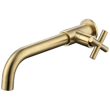 Messing-Waschtischarmatur, Wandmontage für Kaltwasser, Wandhalterung für Kaltwasser, 1/2-Zoll-Badewannen-Wandanschluss, gebürstetes Gold (1/5)