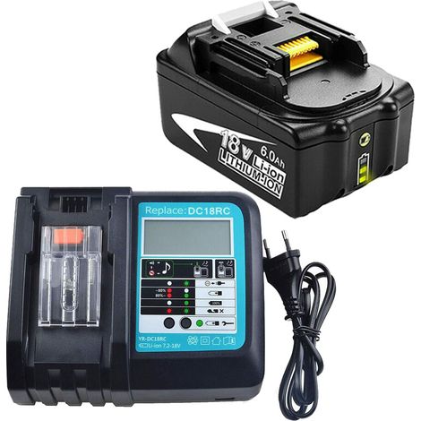 Batterie de Remplacement 18V 6,0Ah pour Makita pour outil électrique, Batterie lithium avec indicateur LED LXT & 1X chargeur 3A Indicateur LED