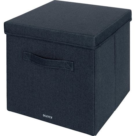 Boîte de rangement en tissu avec couvercle, Lot de 2 boîtes de rangement cubiques, boîte de rangement pliable en tissu, gris velours, Grand format, 61450089 (1/5)