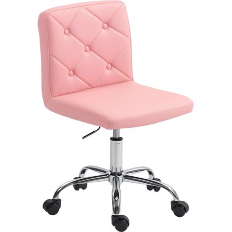 PU Lear Armless Office Chair, Modern Vanity Computer Swivel Chair with Rolling Wheels and Adjustable Height for Home Study, Bedroom, Pink (1/5)