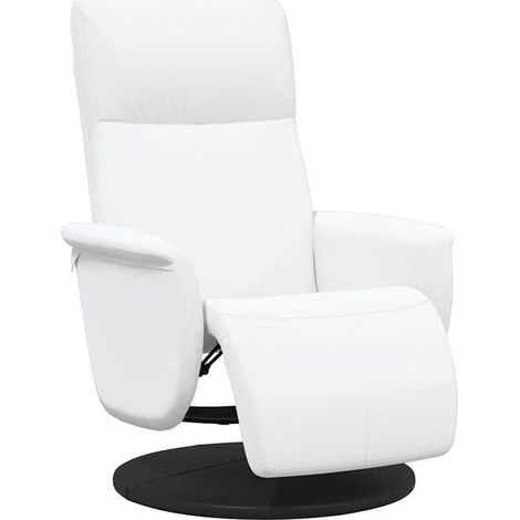 Un fauteuil inclinable avec repose-pieds, en similicuir blanc. (1/5)