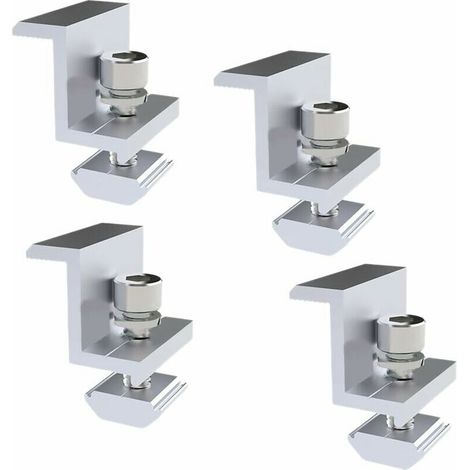 Attache De Module Solaire - Fixation Pour Panneaux Photovoltaïques Hauteur 30 mm - Pour Rails De Montage - Kit De Serrure D'Extrémité En Aluminium Anodisé - 4 Pièces (1/4)