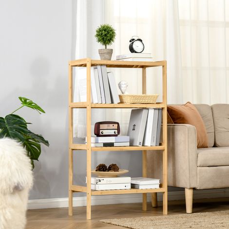 MEUBLIV Estantería librería 62x33x112 cm de bambú natural – 4 niveles abiertos, montaje requerido (1/5)
