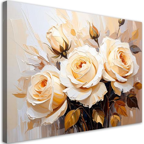 Wandbild für das Schlafzimmer an die Wand Cremefarbene Rosen Blumen 60x40 cm