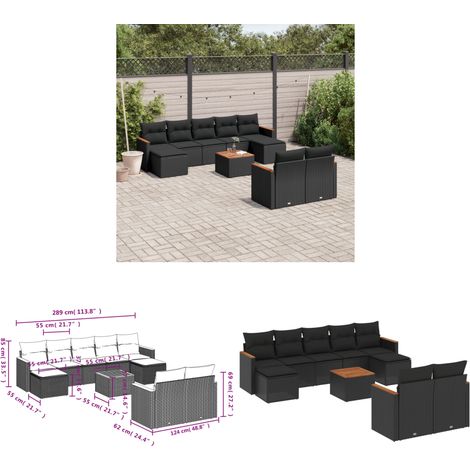 10-tlg. Garten-Sofagarnitur mit Kissen Schwarz Poly Rattan - Gartenmöbel Set - Gartensorte - Outdoor Möbel - Lounge Sofa - Esstisch - Home & Living (1/3)