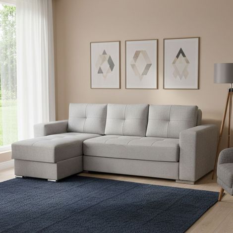 Sofá Cama con Chaise Longue Cesaro, Almacenaje, Lavable, 236x156 cm Gris Claro (1/5)