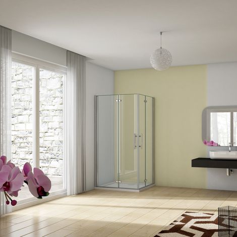 Cabina de ducha angular plegable con bisagra cuatro hojas, 6mm cristal templado antical, marco de aluminio cromado, 70x70x185cm (1/5)