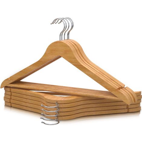 PORTENTUM Confezione da 10 Grucce in legno per tutti i tipi di vestiti - Gancio girevole 360º - per pantaloni - Appendiabiti antiscivolo per abiti, giacche, camicie e gonne (1/5)
