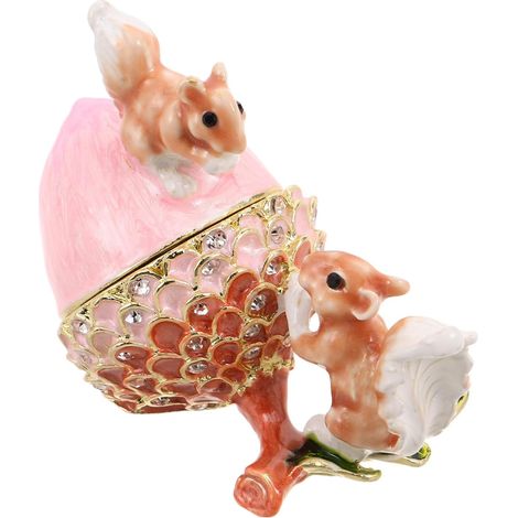 Pink Enamelled Metal Squirrel Jewelry Box, Versatile Organizer for Necklaces and Rings, Vintage Style, for Office Decor or Birthday Gifts (1/5)