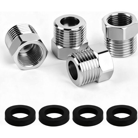 4 Pcs Réduction 3/8 Male 1/2 Femelle, Adaptateur 1/2" Femelle à 3/8" Mâle BSP Filetage en Acier Inoxydable, Mamelon Hexagonal Réduit pour Conversion de Raccordement de Tuyau (1/5)