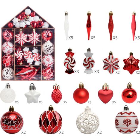 GARRYFIZH Décorations de Noël (rouge et blanc) - 73 pièces : peinture pour maison, boules de Noël, coffret cadeau, ornement pour sapin.