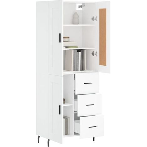 Buffet de Cuisine Blanc 69,5 x 34 x 180 cm - Meuble Rangement Haut en Bois d'Ingénierie pour Salle à Manger et Salon (1/5)