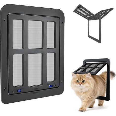 Chatiere Moustiquaire, Porte à Petit Chien pour Moustiquaire avec Rabat Magnétique, Porte à Animal pour Porte Coulissante Fenêtre, Fermeture Automatique, Verrouillable, Noir (1/5)