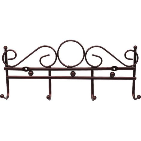 TrAdE Shop Traesio - Appendiabiti Attaccapanni In Metallo Bronzato A Parete 4 Posti Ganci 30x12 Cm -