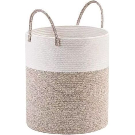 Panier a Linge Sale en Coton Tissé, Boho Corbeille a Linge avec Poignée, Panier Rangement Salle de Bain, Grand Laundry Basket pour Buanderie Chambre D'enfant Salon Jouets, 38x50cm