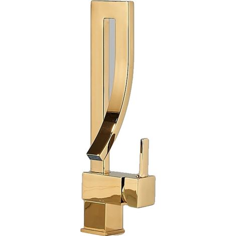 Robinet de lavabo, à poignée unique, monté sur le plan de travail, Doré (1/2)