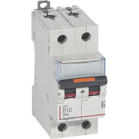 Disjoncteur DX 25kA arrivée haute et départ bas à vis 2P 230V à 400V 10A courbe B 2 modules (409715)