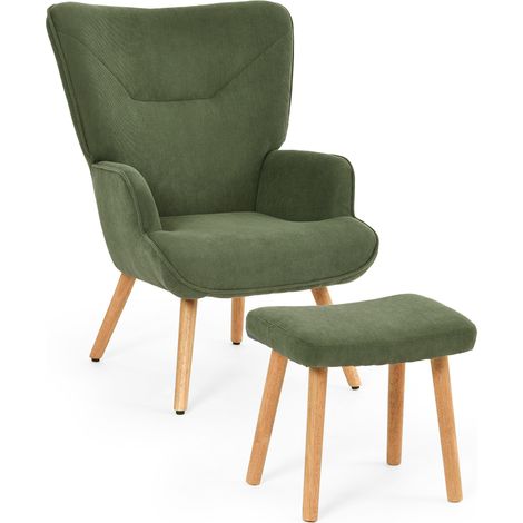 Goeurvant Sillón de salón y reposapiés Sillón relax Pana Verde