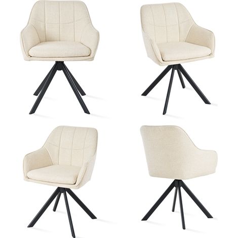 Goeurvant Sedie Girevole Moderna con Cuscino Doppio Spesso, Schienale Ampio e Braccioli Ergonomici - Set di 4 - Bianco - Chenille